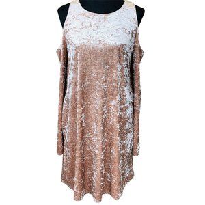 Crushed Velvet Dress Blush Pink Cold Shoulder size S Fall Autumn